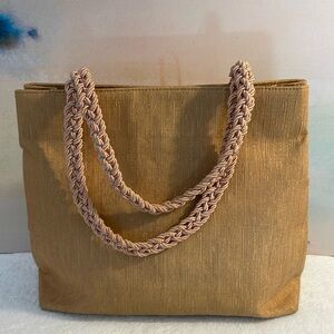 Bechamel Handbag Gold Fabric Braided Handles EUC 12x10x4